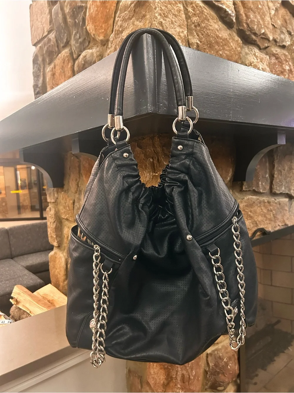 Rampage Black Bag with Gold and Cream Ring Print Clean & Excellent shape